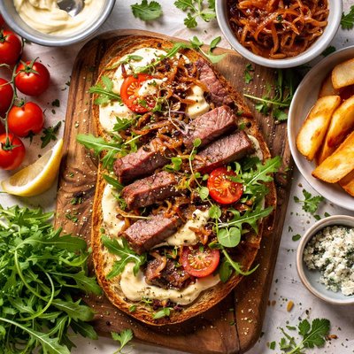 Image of Caramelised Onion Open Steak Sandwich