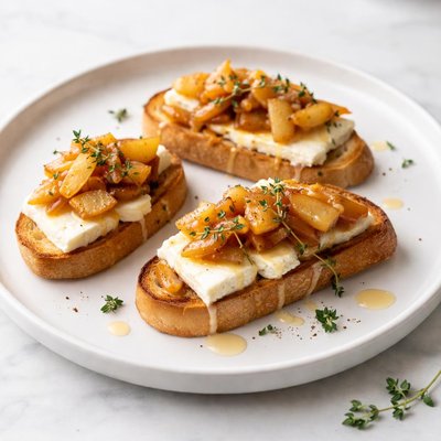 Image of Caramelized Apple and Onion Bruschetta with Melted Brie