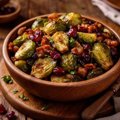 Image of Caramelized Brussels Sprouts with Cranberries and Bacon