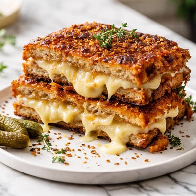 Image of Caramelized Cheese Covered Grilled Cheese Sandwich