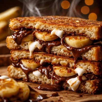 Image of Caramelized Chocolate Banana and Marshmallow Sandwiches