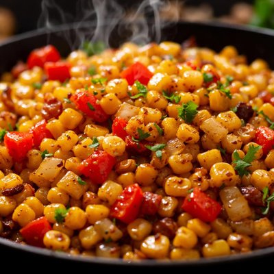 Image of Caramelized Corn with Onions and Red Bell Peppers