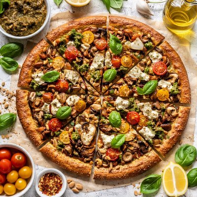 Image of Caramelized Onion Macadamia Pesto on Wheat Flax Seed Pizza Crus