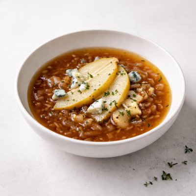 Image of Caramelized Onion Soup with Pear and Stilton