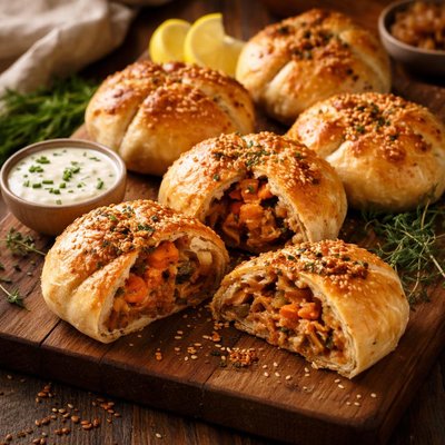 Image of Caramelized Onions and Smoked Salmon Knishes