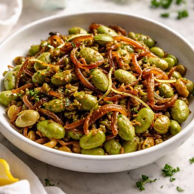 Image of Caramelized Onions Fava Beans Broad Beans