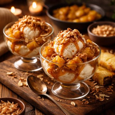 Image of Caramelized Pineapple Sundaes with Coconut