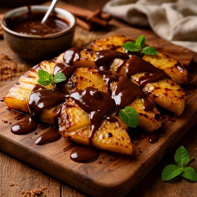 Image of Caramelized Pineapple with Hot Chocolate Sauce