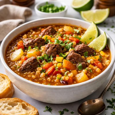 Image of Caribbean Beef Barley Soup with Vegetables