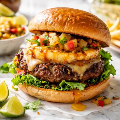 Image of Caribbean Grilled Burger with Pineapple Sauce