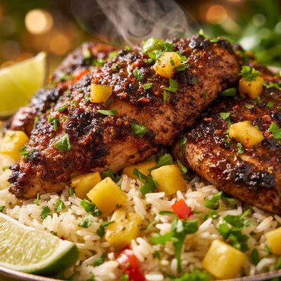 Image of Caribbean Jerk Chicken with Pineapple Cilantro Rice