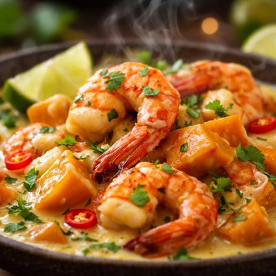 Image of Caribbean Prawn and Sweet Potatoes in Coconut Sauce