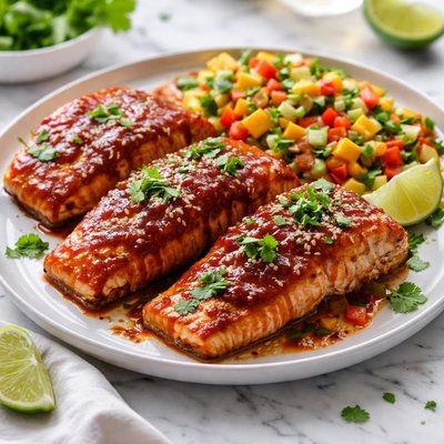 Image of Caribbean Salmon W Guava Barbecue Sauce and Mango Veggie Salsa