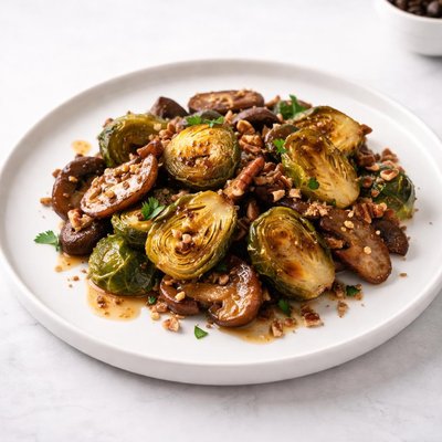 Image of Carmelized Maple Brussel Sprouts and Mushrooms