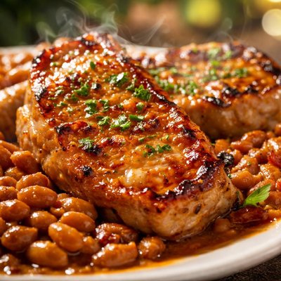 Image of Carolina Golden Pork Chops and Baked Beans