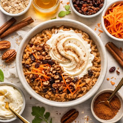 Image of Carrot Cake Oatmeal with Cream Cheese Frosting