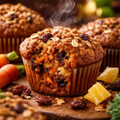 Image of Carrot Muffins with Raisins and Dried Pineapple