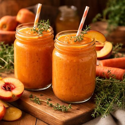 Image of Carrot Peach and Fresh Thyme Smoothie Raw Food