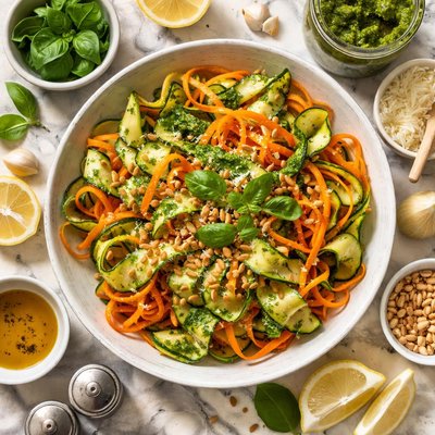Image of Carrot Zucchini Ribbons with Pesto