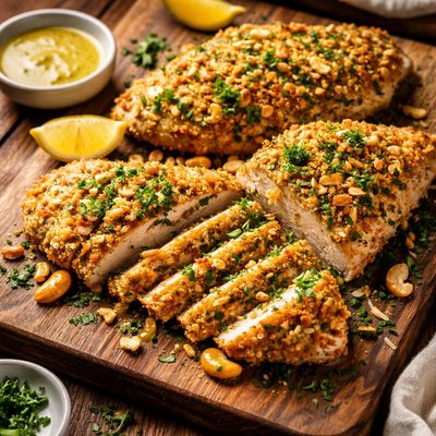 Image of Cashew and Parsley Crumbed Chicken with Mustard Vinaigrette