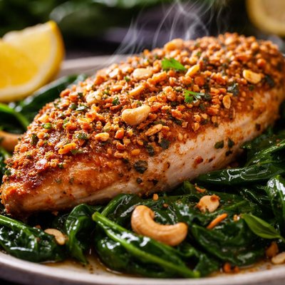 Image of Cashew Crusted Chicken with Spinach