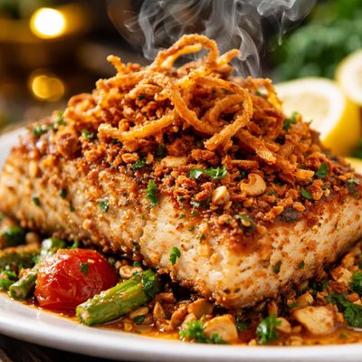 Image of Cashew Crusted Mahi Mahi with Crispy Onions