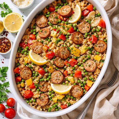 Image of Casserole of Chicken Sausage and Rice