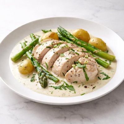 Image of Casserole Poached Chicken W White Wine Tarragon Sauce Julia Ch