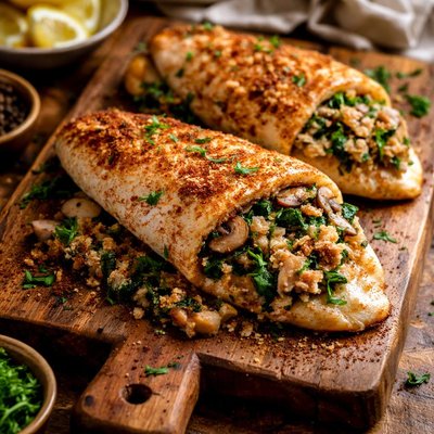 Image of Catfish with Mushroom and Spinach Stuffing