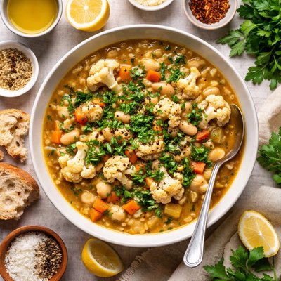 Image of Cauliflower and Bean Soup with Fennel Seed Parsley