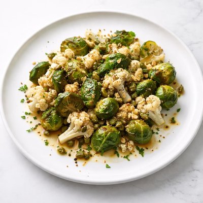 Image of Cauliflower and Brussels Sprouts Salad W Mustard Caper Butter