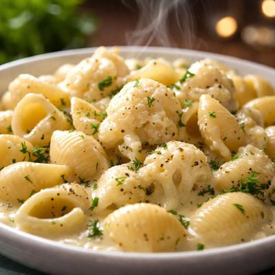 Image of Cauliflower and Shells with White Cheddar Dill Sauce