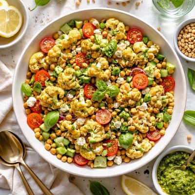 Image of Cauliflower Chickpea and Pesto Salad