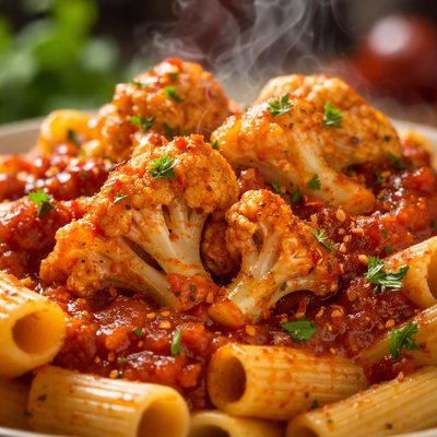 Image of Cauliflower in Red Sauce Over Pasta