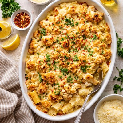 Image of Cauliflower Pasta and Cheese Gratin