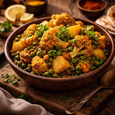 Image of Cauliflower Peas and Potato Spicy