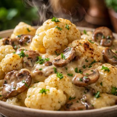 Image of Cauliflower with Mushroom Cheese Sauce