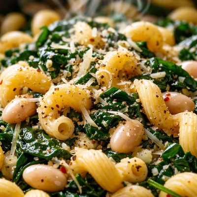 Image of Cavatappi with Spinach Beans and Asiago Cheese