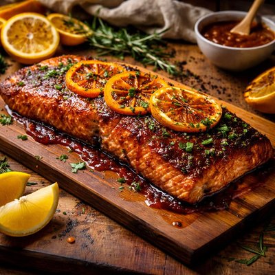 Image of Cedar Planked Salmon with Citrus Bbq Sauce