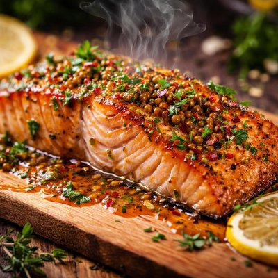 Image of Cedar Planked Salmon with Sweet Mustard Vinaigrette