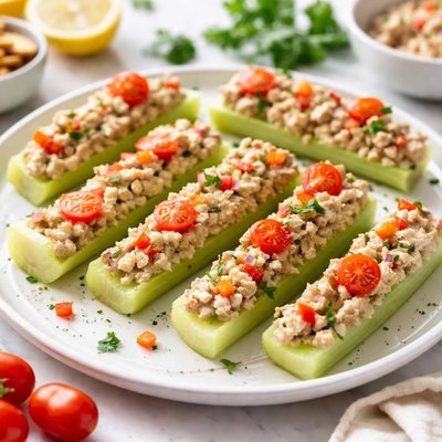 Image of Celery Sticks Stuffed with Tuna Salad Kid Friendly
