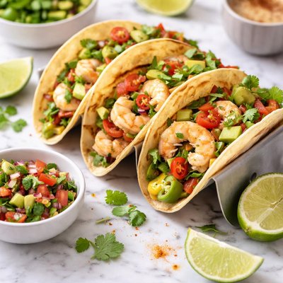 Image of Ceviche Style Shrimp and Avocado Tacos