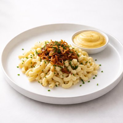 Image of Chaeshoernli Mit Apfelmus Macaroni Cheese with Applesauc