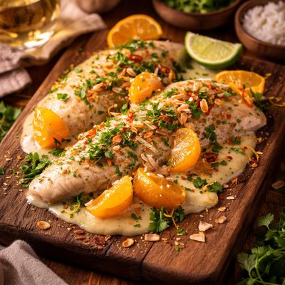 Image of Champagne Coconut Clementine Poached Tilapia Fillets