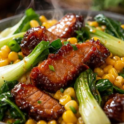 Image of Char Siu Pork Corn and Bok Choy Stir Fry