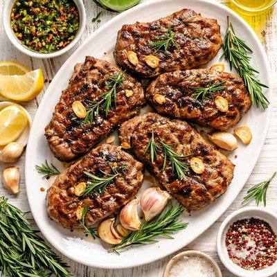 Image of Chargrilled Lamb Steaks with Garlic and Rosemary