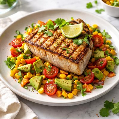 Image of Chargrilled Swordfish on Warm Avocado Corn Salad