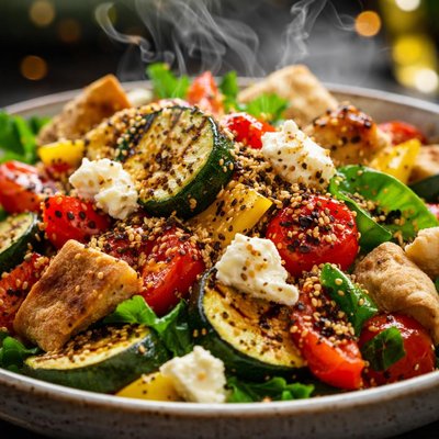 Image of Chargrilled Vegetable and Pita Salad with Feta and Dukkah
