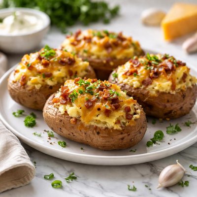 Image of Cheddar and Garlic Stuffed Potatoes