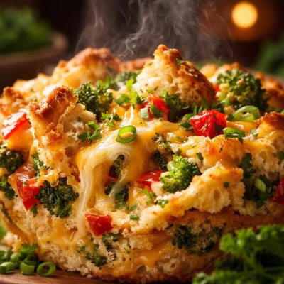 Image of Cheddar and Veggie Bread Pudding